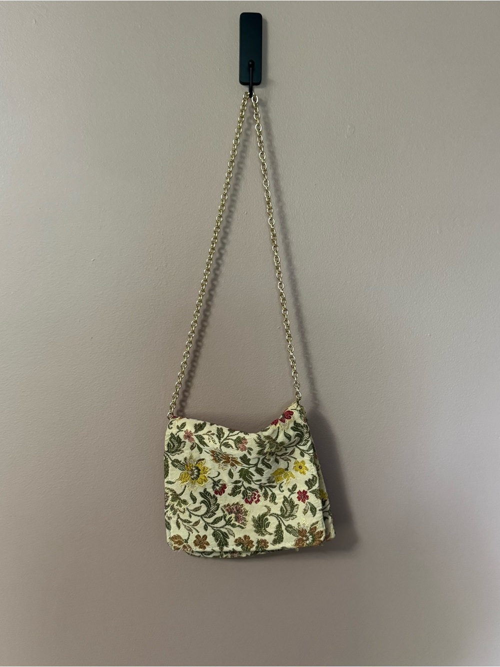 Yellow Floral Embroidered Satin Clutch with Gold-Tone Hardware